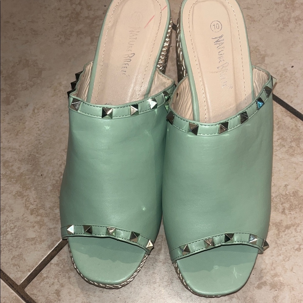 Naturalizer Mint Green Studded Slide Mules